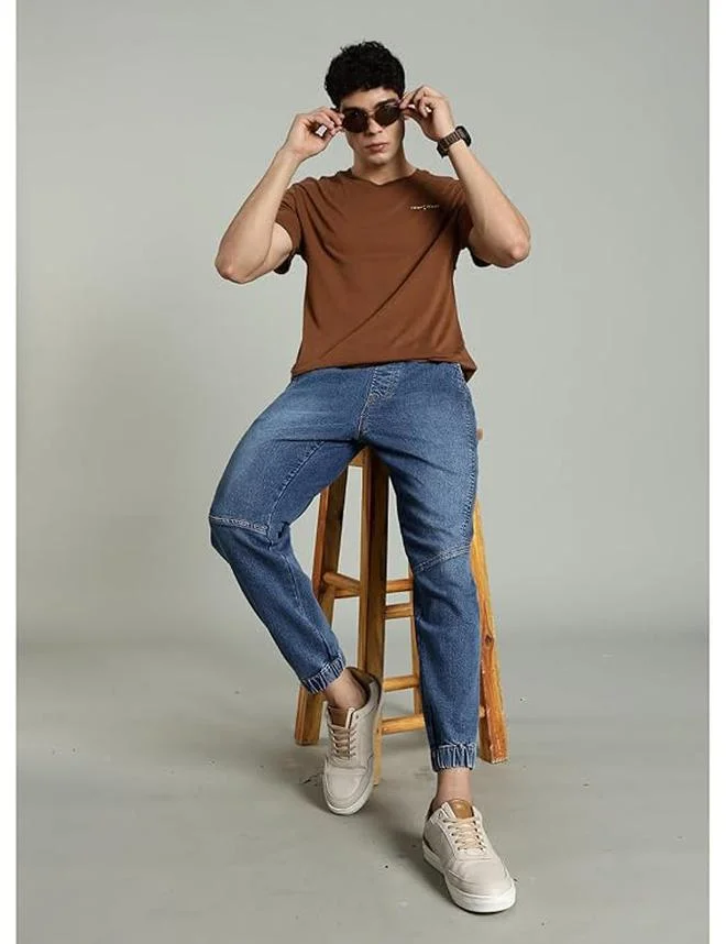 inkd الرياضيون العاديون للرجال - متوسط الارتفاع | مزيج القطن | قماش قابل للتمدد| حزام الخصر المطاطي | جينز للرجال